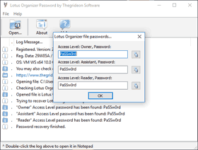 Lotus Organizer Password Recovery Dialog