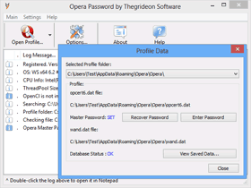 Opera Password recovery dialog